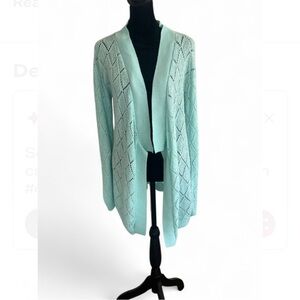 Kirra Light Blue Open Knit Cardigan Sweater Acrylic Women's Size S